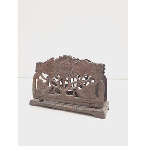 Art Nouveau Sunflower Brass Letter Rack, Vintage Brass Letter Holder, Metal